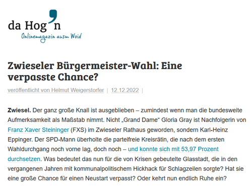Gloria Gray - Brgermeisterinwahl 2022 in Zwiesel - da Hogn, 12.12.2022
