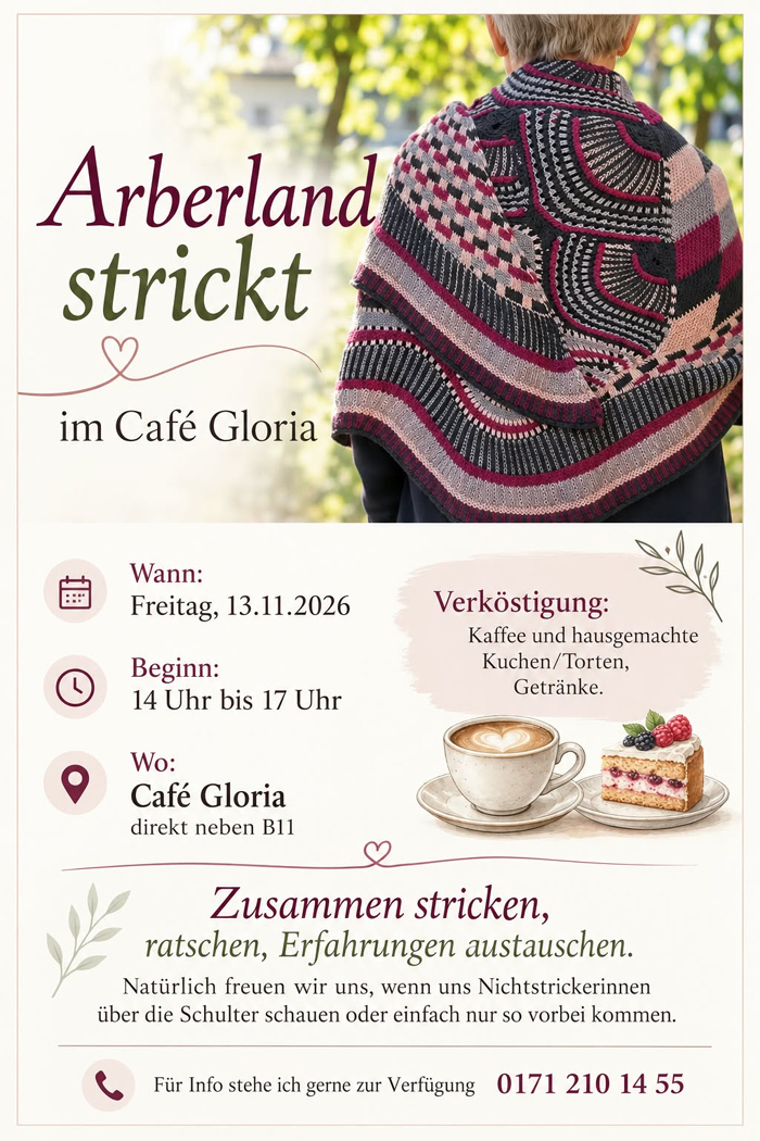 Café Gloria - "Arberland strickt" im Café Gloria - Fr., 13. November 2026:
