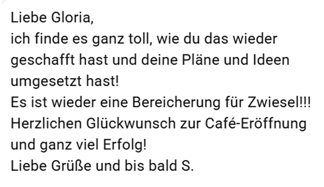 Caf� Gloria in Zwiesel - Termine: "Soft Opening", Fr.,18., Sa.,19., So., 20. September 2026 - Statement